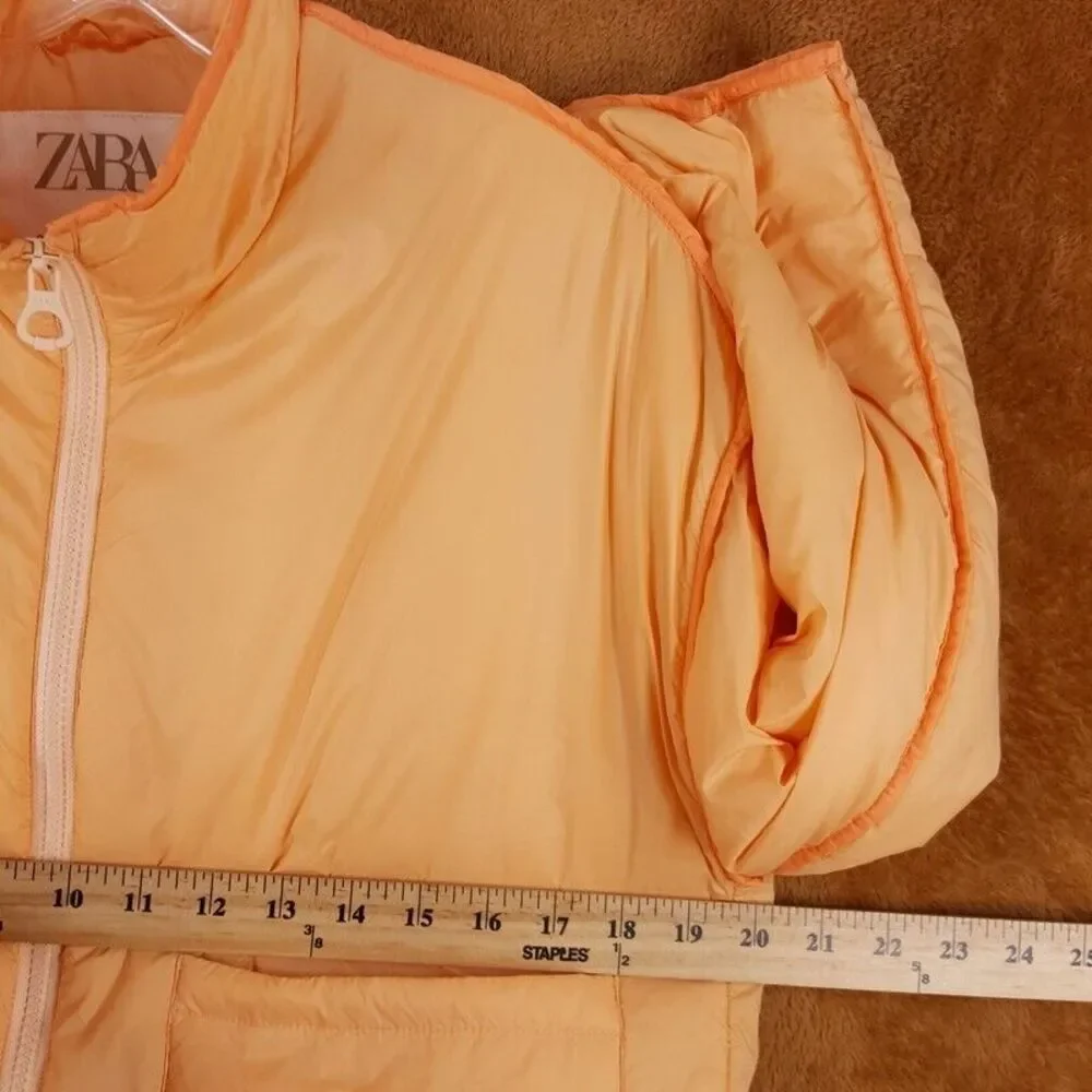 ZARA Jacket Girls Size 11 Orange Puffer Lightweight Packable Boxy